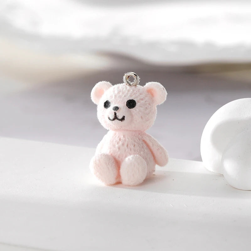 6pcs 3D Big Small Flocked Bear Resin Charms Cute Aniaml Doll Bear Pendant For Earring Keychains Diy Jewelry Make