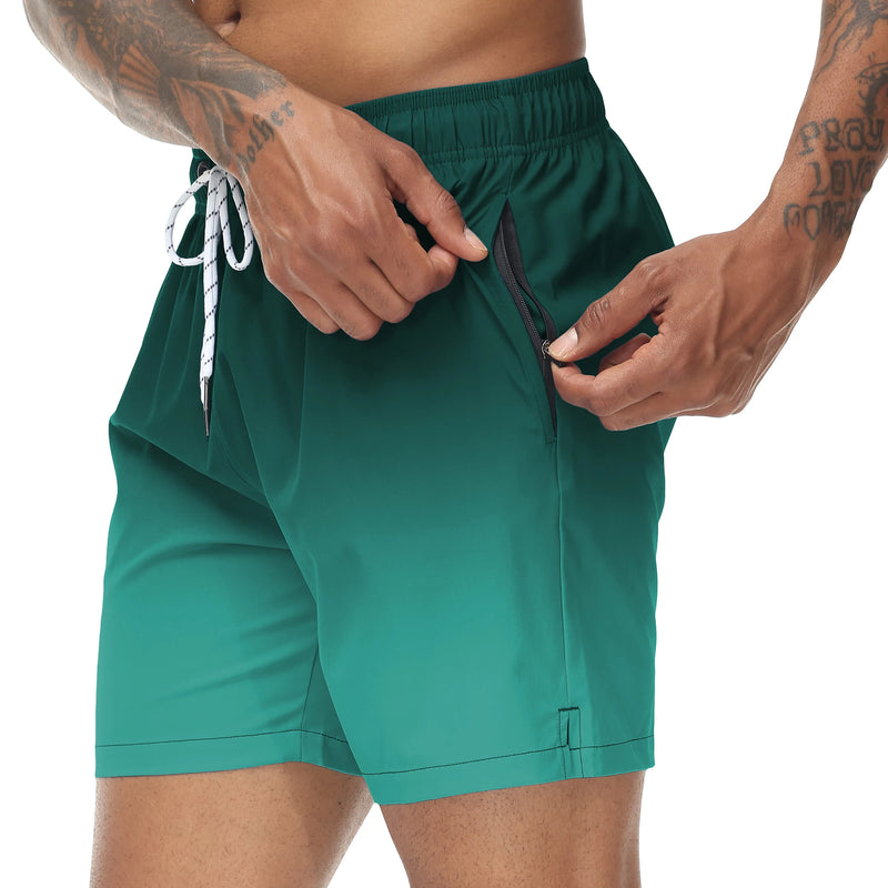 Men's Swim Trunks Gradient Swimming Shorts Quick Dry Beach Shorts with Zipper Pockets and Mesh Lining Fashion Swimsuit for Men