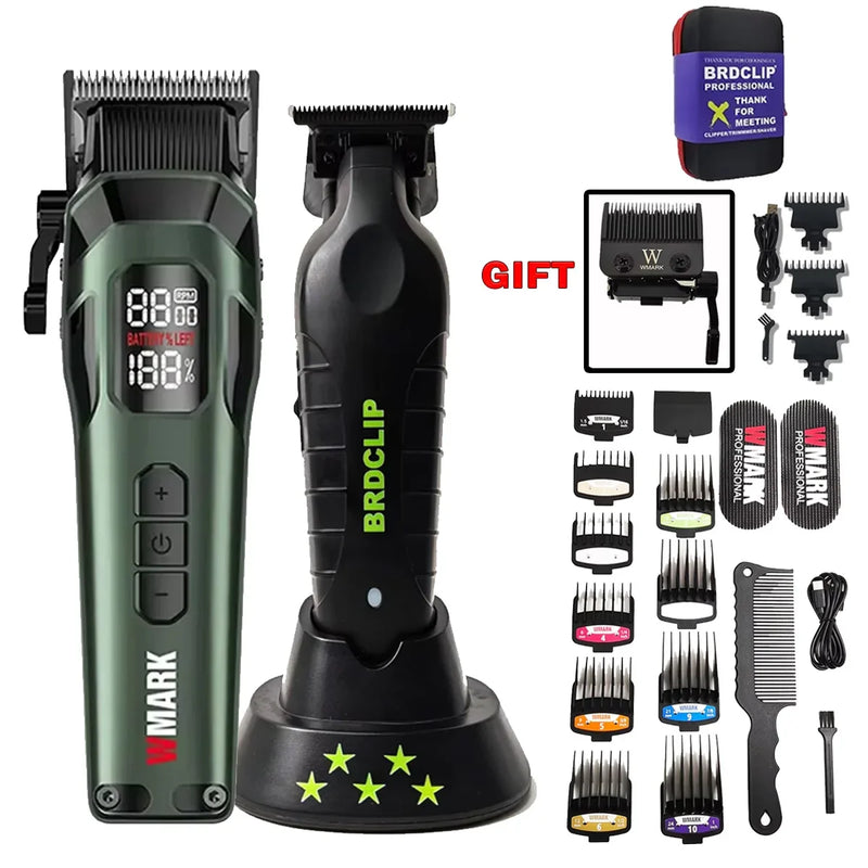 WMARK NG-8080 BK-BL1T Professional Hair Clipper Trimmer 9000/7800RPM DLC Blade LED Display Men's Haircut Machine With Base