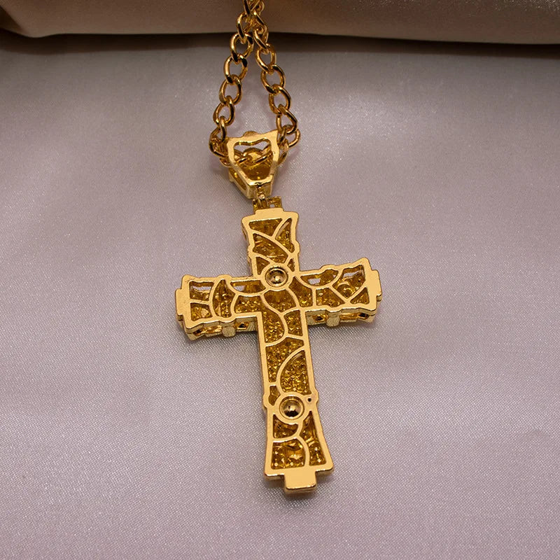 1 Simple Style MEN'S Rhinestone Christian Cross Rhinestone Pendant Necklace Personality Fashion Street Domineering Chain Jewelry