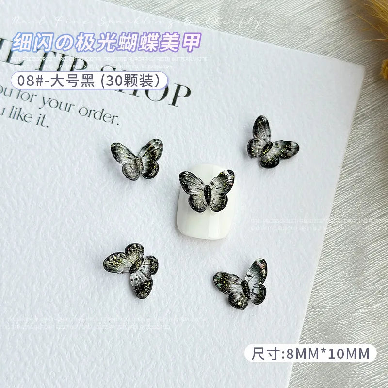 30PCS 3D Acrylic Butterfly Nail Art Charms Parts Glitter Accessories For Manicure Decor Nails Decoratoin Supplies Material Tool