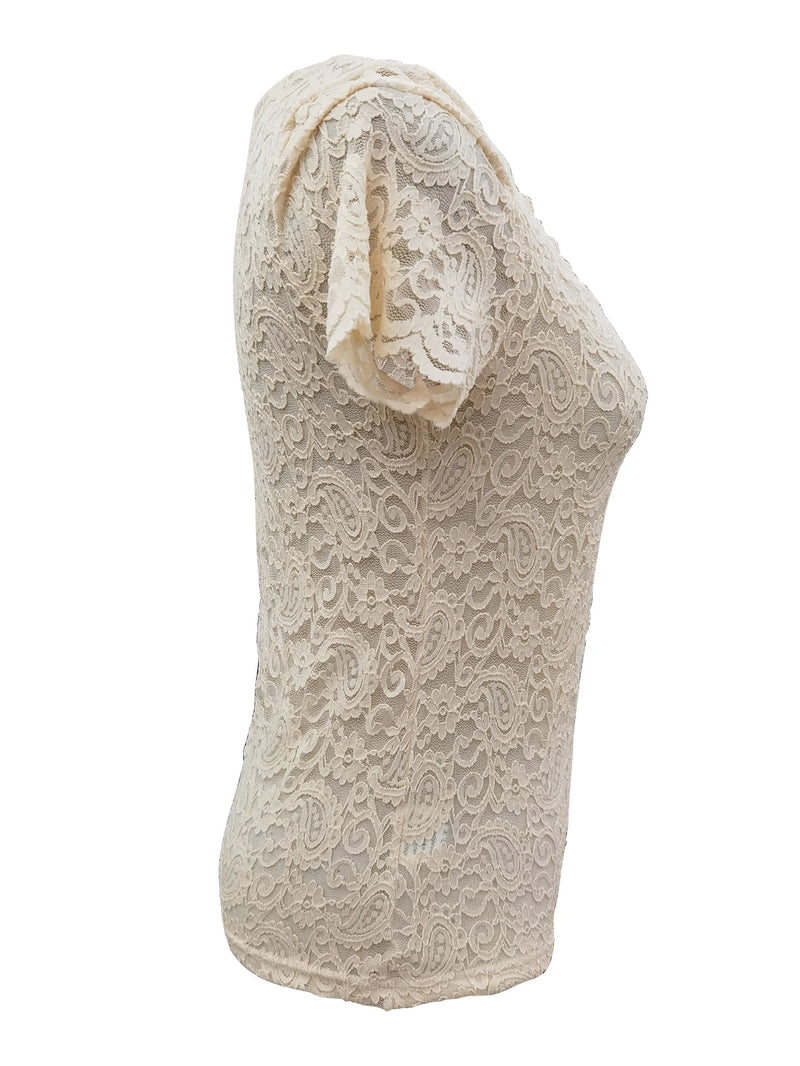 Lace square collar short-sleeved top for women summer