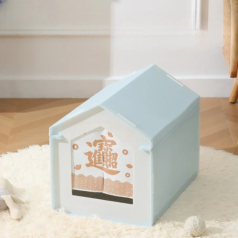 Foldable Cat House with Cat Scratching Board Waterproof Pet House Washable Cat Cave House Breathable Dog Nest Removable Cat Bed