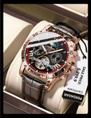POEDAGAR Tourbillon Automatic Mechanical Wristwatch Waterproof Luminous Date Week Leather Men Watch Luxury Fashion Men's Watches