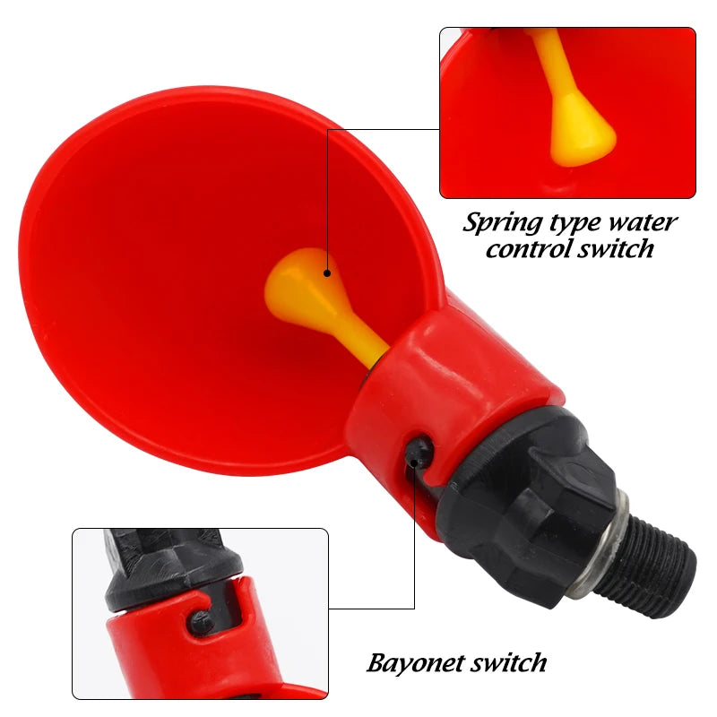 2 Pcs Automatic Chicken Fowl Bowl, Duck Goose Quail Water Feeder, Poultry Hen Coop Waterer Drinking Cups Easy Installation