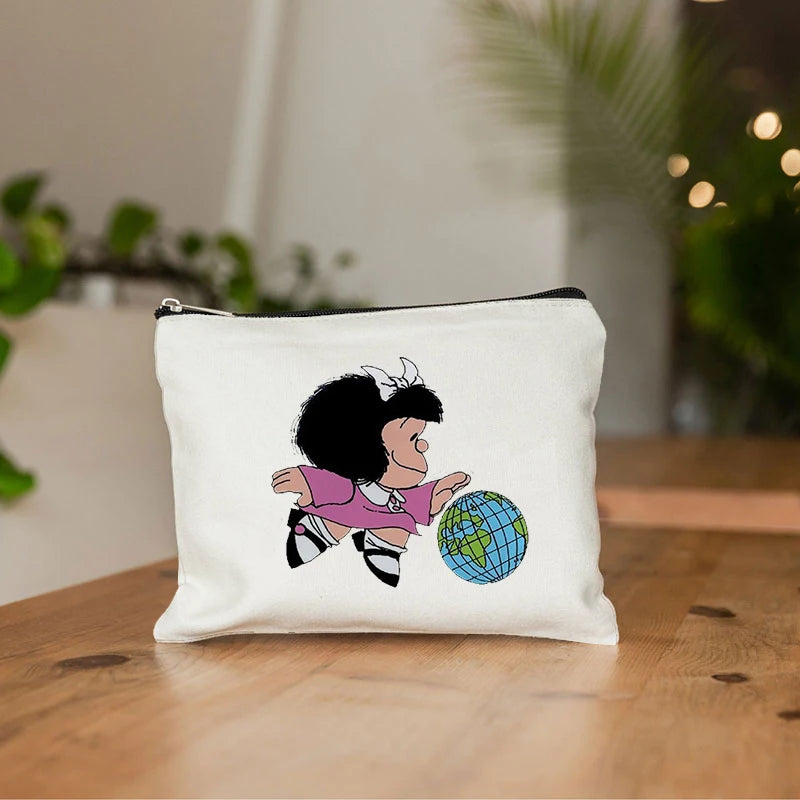 Mafalda Cute Anime Cosmetic Makeup Bag Pencil Organizer Zipper Kawaii Make Up Pouch Purse Travel Toiletry Bags Gift