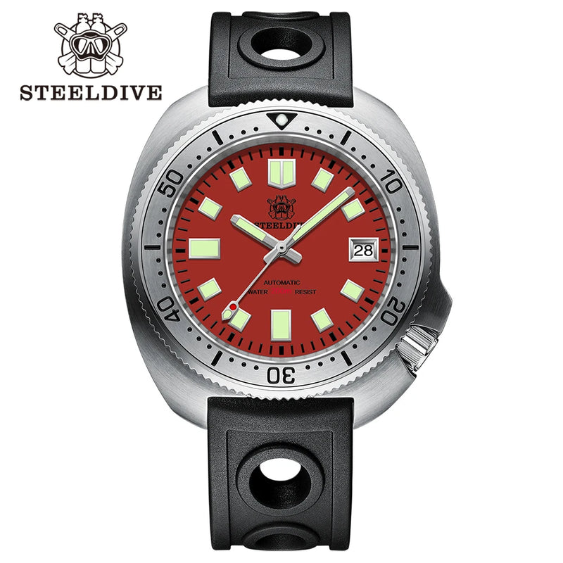 STEELDIVE SD1981 Steel Bezel Super Luminous AR Sapphire Glass NH35 Automatic 200m Waterproof Mens Dive Watch with Milled Clasp