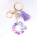 Women ew Crystal Epoxy Tassel Keychain Pendant Girl Heart English Capital Letter Stone Key K5158