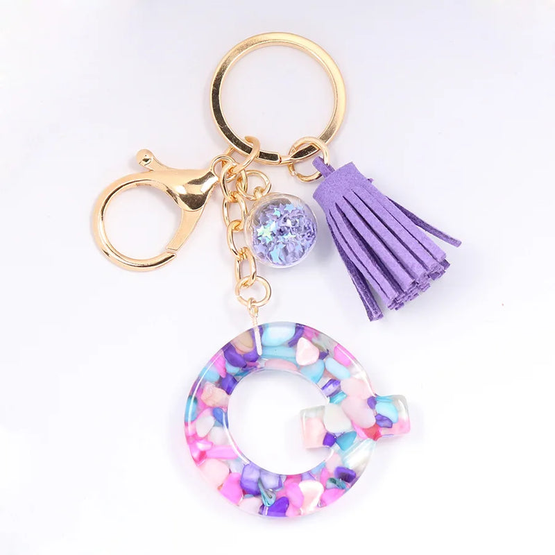 Women ew Crystal Epoxy Tassel Keychain Pendant Girl Heart English Capital Letter Stone Key K5158