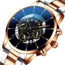 Luxury Hollow Out Men's Watches Fashion Business Calendar Blue Stainless Steel Mesh Belt Analog Quartz Watch Relogio Masculino