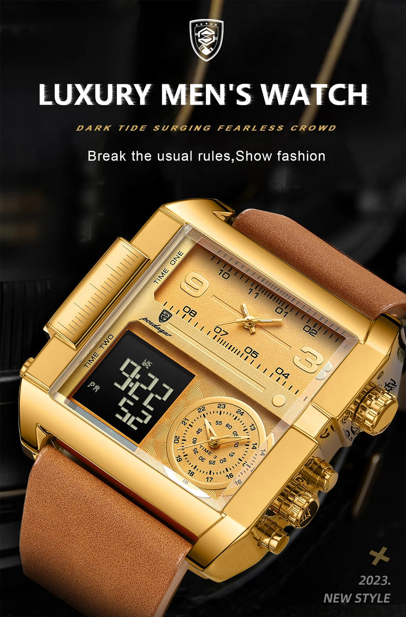 POEDAGAR Luxury Man Watch Quartz Waterproof Luminous Date Chronograph Leather Men Wristwatch Military Sports Men's Watches Reloj