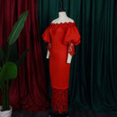 Dashiki African Women Gown Hollow Out Party Dress Sexy Long Sleeve Round Neck Ladies Elegant Solid Pullover High Waist 2024