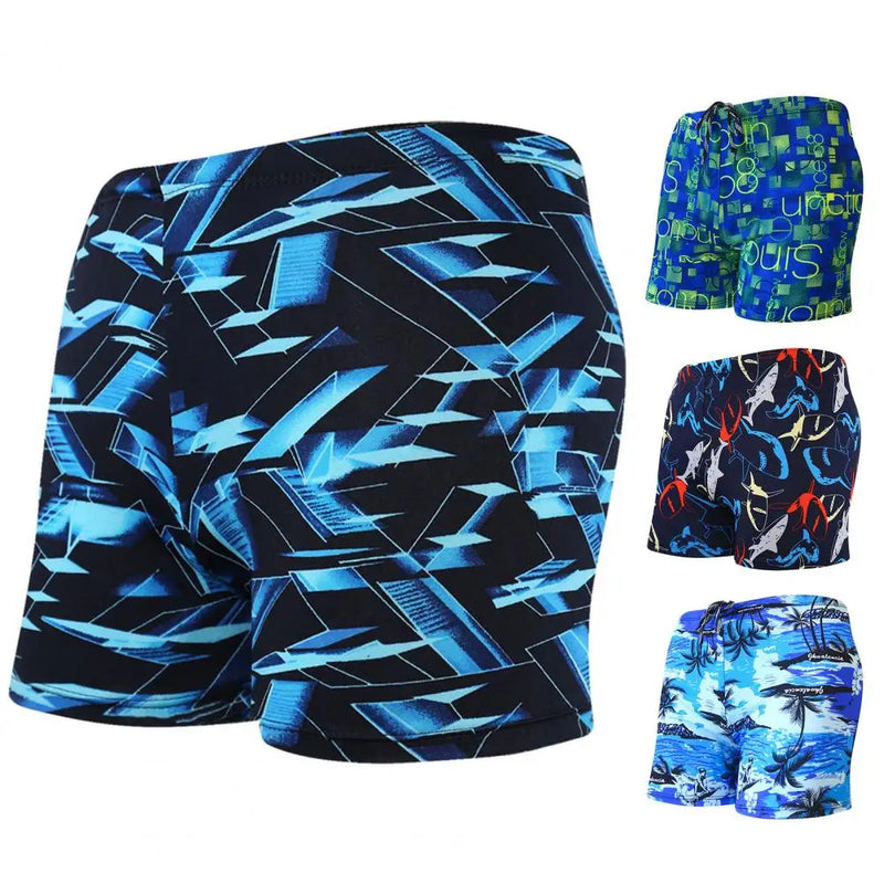 Terrific Swimming Trunks Eye-catching High Elasticity Quick Dry Sharp Printing Swimming Shorts