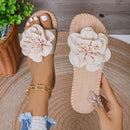 New flat bottomed women's slippers, beach shoes, home casual sandals, ultra lightweight slippers, pink flower shoes