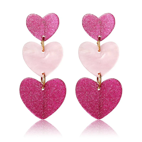 Barbie Powder Heart Earrings Dopamine Girl Sweet Acrylic Three-Layer Love Pendant Earring For Women Korean Fashion Party Jewelry