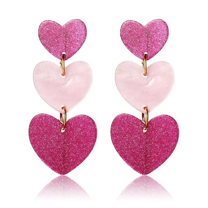 Barbie Powder Heart Earrings Dopamine Girl Sweet Acrylic Three-Layer Love Pendant Earring For Women Korean Fashion Party Jewelry