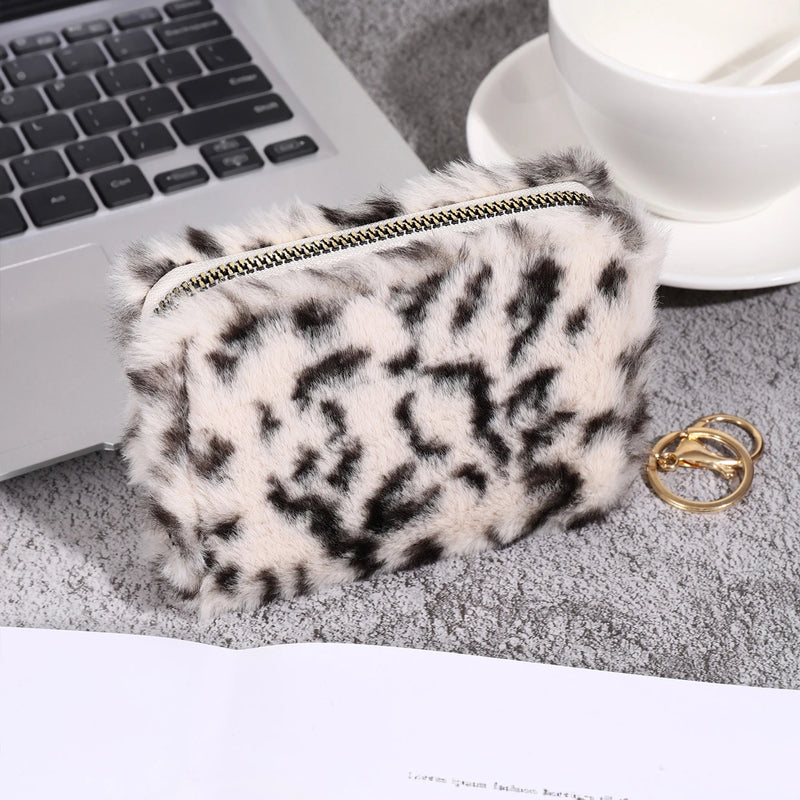 Leopard Print Short Wallet Trend Plush Multi Slot Credit Card Bag Multifunctional Portable Wallet For Outdoor Use
