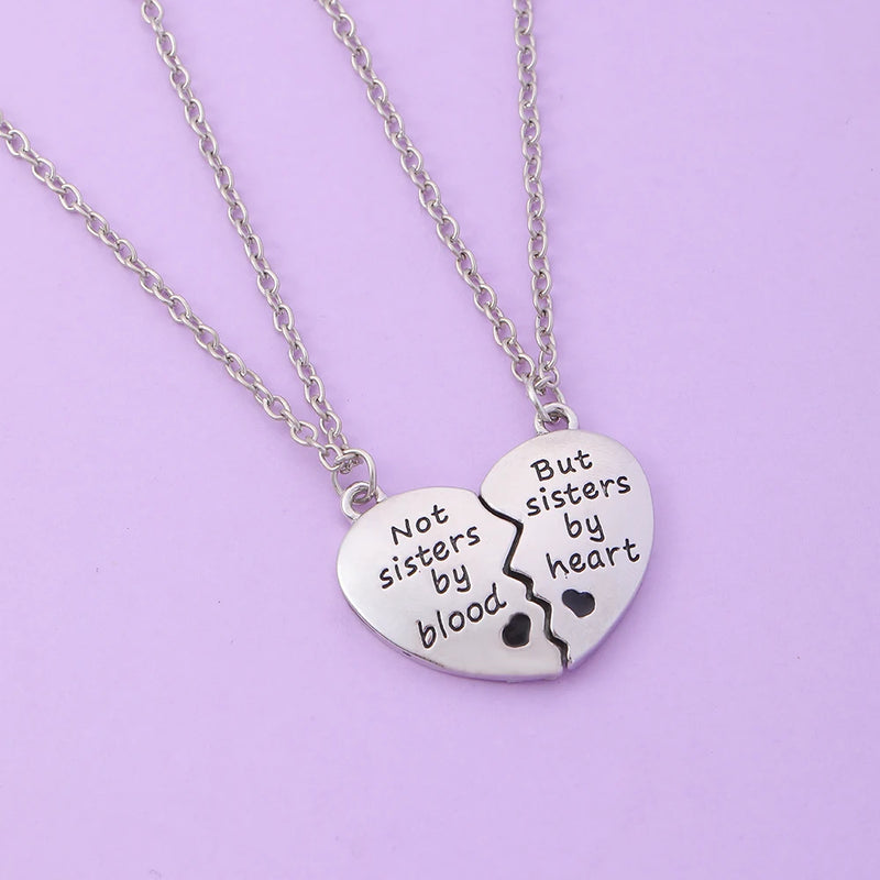 True Words Talk Not Sisters By Blood But By Heart Pendant Necklace Set For 2 For Women Soul Mate Bestie Friendship Memorial