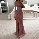 Women Elegant Slim Fit High Slit Backless Long Party Dress, Sexy Club, V Neck, Sleeveless, Spring, Summer, 2024 Newest