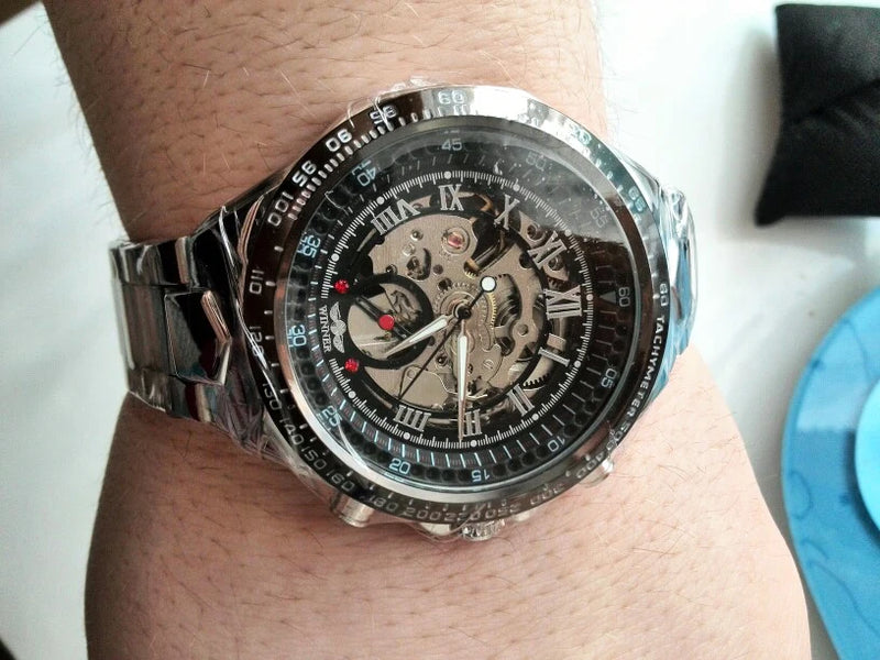 Winner Classic Series Golden Movement Steel Mens Skeleton Man Wrist Watch Mechanical Top Brand Luxury Fashion Automatic Watches