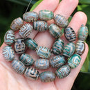 8pcs ,10x14mm Natural Green Agate Ancient Tibet Dzi beads, Many patterns, For DIY Jewelry making !