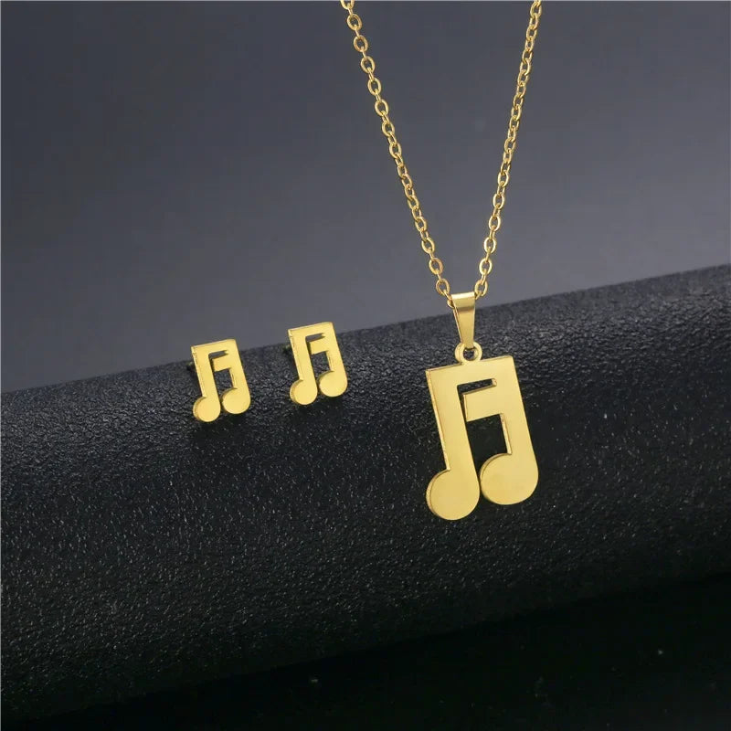 Stainless Steel Jewelry Sets EKG Heartbeat Music Note Necklaces &  Earings Set Nurse Doctor Medical Stethoscope Wave Couple Gift