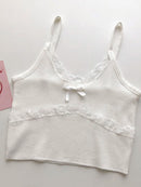 HELIAR Women Lace Bowknot Tops Female Plain Straps Tank Tops Streetwear Camisole Cute Crop Tops For Women 2023 Summer