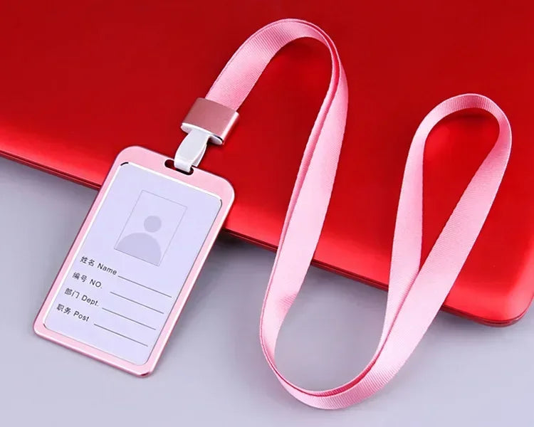 Women Men Bank Credit Card ID Holder Aluminium Alloy Business Card Case Work Card Badge Lanyard Holder Protector Cover