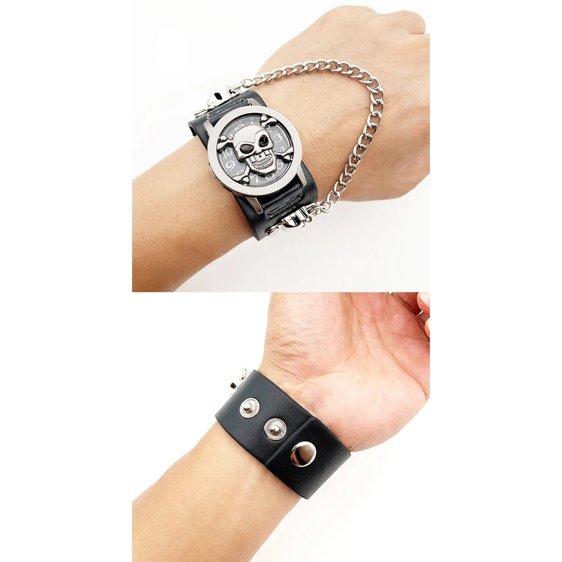 Classic Flip Design Punk Skull Men's Wrist Watch Stainless Skull Chain Elements Cool Fashion for Cosplay Lovers Watches