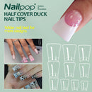 Nailpop Clear Duck Shape Nail Tips 120pcs Pre Shaped Half Cover False Nail Extension Tips 10 Sizes Bag Packaging for Art Salon