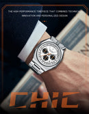 MINI FOCUS 0601 Multifunctional Unique design Quartz Watch for Men Calendar Luminous Stainless Steel Strap Bull Head Mens Watch