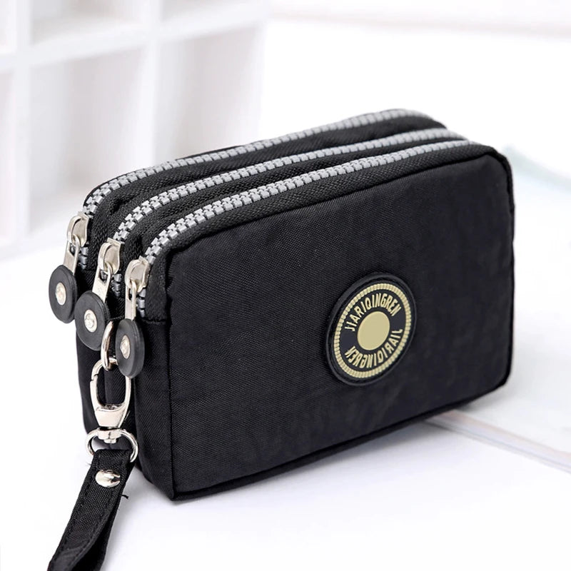 Thickened Three-layer Long Zipper Pocket Purse Women's Handbag Wrist Mobile Phone Bag Cute Washable Cloth Bags