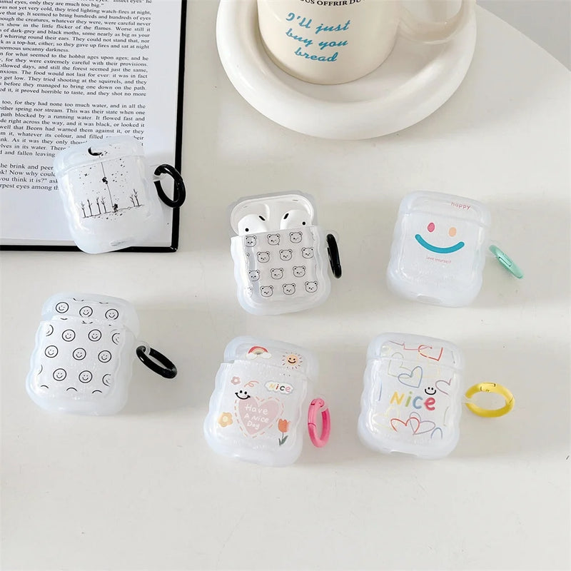 Cute Cartoon Wave Lovers Cover For Apple Airpods Pro 2nd Fashion Smile Heart Earphone Protector Cases for Airpods 1 2 3 Keyring