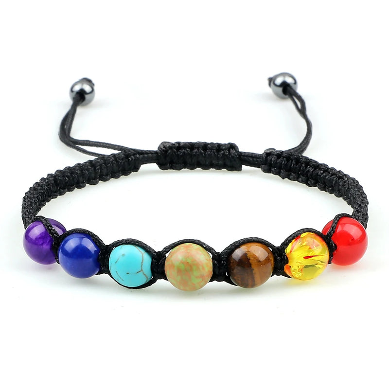 Hot 7 Chakra Beads String Bracelet Handmade 6/8mm Natural Stone Braided Yoga Reiki Healing Balance Bangles Yoga Jewelry Gifts
