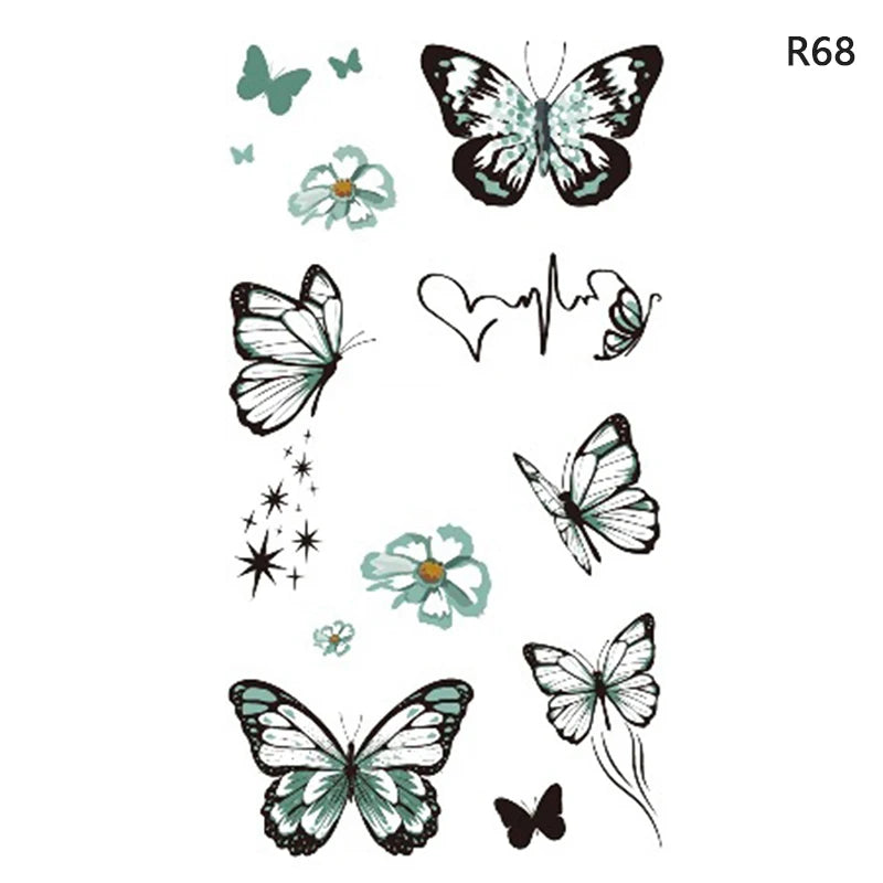 1Sheet Waterproof Temporary Tattoo Sticker 3D Butterfly Theme Fake Tattoo for Women Body Leg Arm Art