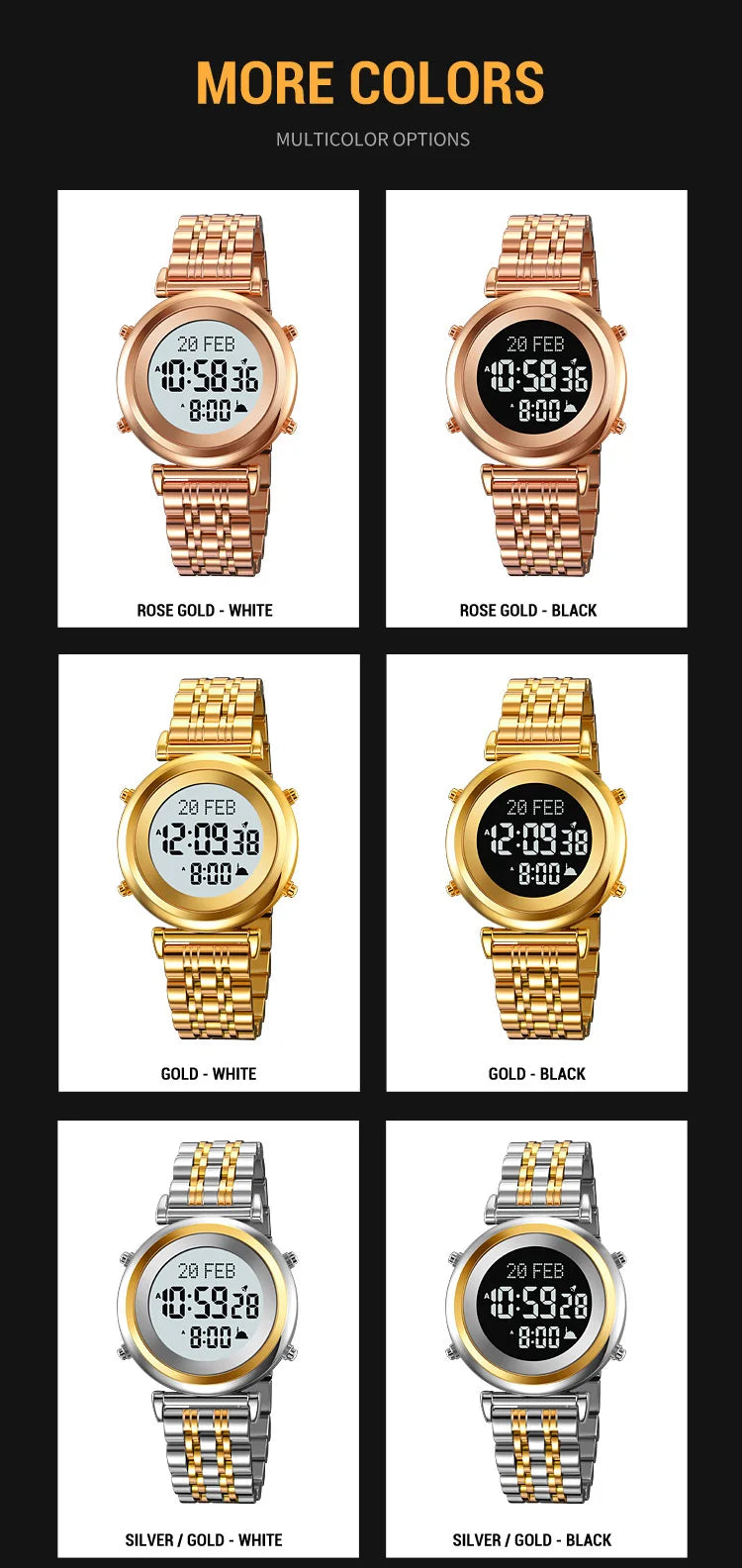 SKMEI 2139 Steel Muslim Azan Digital Watch Mens Back Light Waterproof  Wristwatch Prayer Qibla Compass Alarm Clock watch 1861