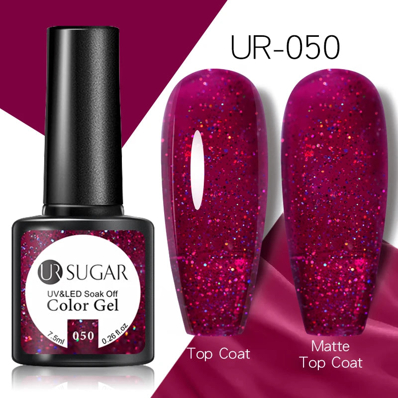 UR SUGAR - Esmalte de uñas en gel semipermanente rosa nude con purpurina, color sólido, 7,5 ml, para manicura semipermanente UV LED