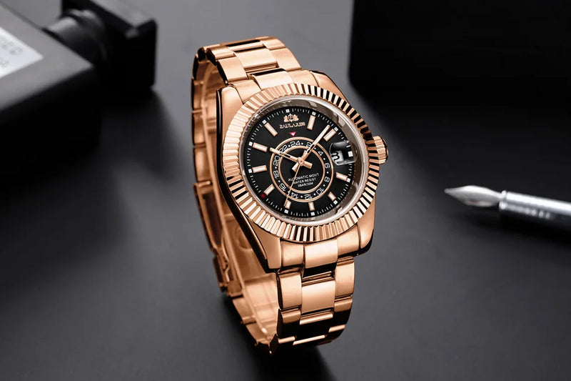 Automatic Watch for Men Mechanical Movement Stainless Steel Rose Gold Blue Luxury Sky 40mm Reloj Hombre Baratos