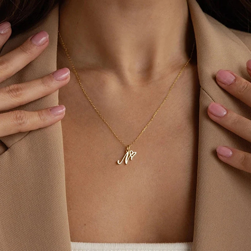 women Initial Necklace Art Letter A-Z Charm Pendant Necklace Women's Minimalism Jewelry Gift Stainless Steel Jewelry Wholesale