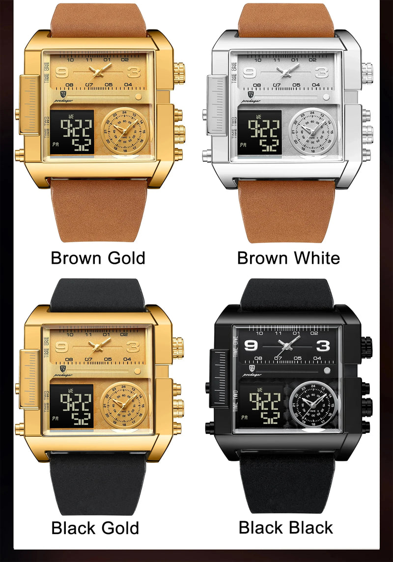 POEDAGAR Luxury Man Watch Quartz Waterproof Luminous Date Chronograph Leather Men Wristwatch Military Sports Men's Watches Reloj