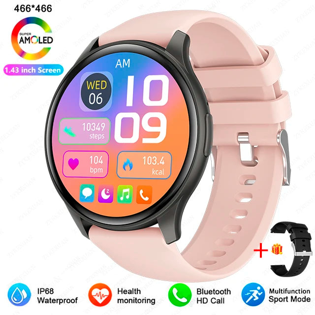 2024 New For Xiaomi Huawei 1.43 inches Bluetooth Call Smartwatch Women Men AMOLED 466*466 HD Pixel Display Smartwatches Ladies
