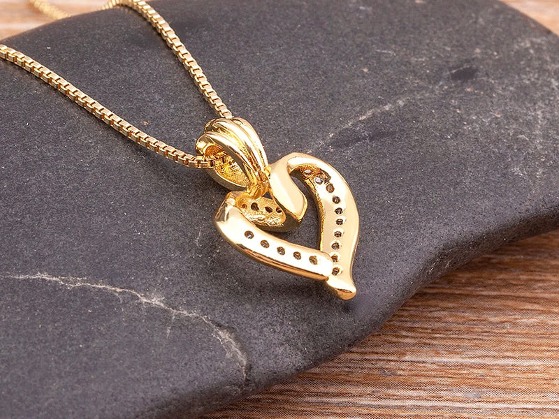 AIBEF Bling Hollow Out Heart Pendant Necklace Gold Color Romantic Jewelry Chains Necklaces For Women Valentines Wedding