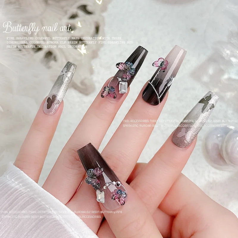 30PCS 3D Acrylic Butterfly Nail Art Charms Parts Glitter Accessories For Manicure Decor Nails Decoratoin Supplies Material Tool