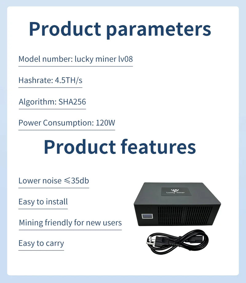 lucky miner lv08 Bitcoin miner crypto miner Solo miner BTC miner BCH BSV DGB WIFI 4TH/S SHA256 BM1366 Asic btc Mining Machine