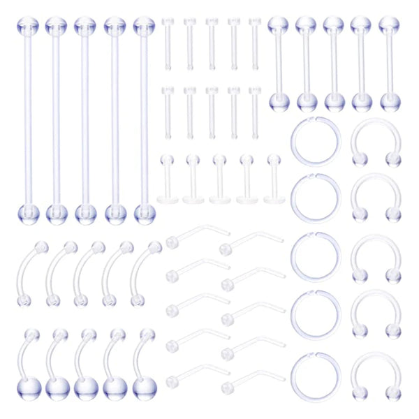 5PCS Clear Piercing Septum Nose Studs Nose Hoop Tongue Ring Helix Ear Hoop Lip Stud Eyebrow Tragus Septum Horseshoe Rings