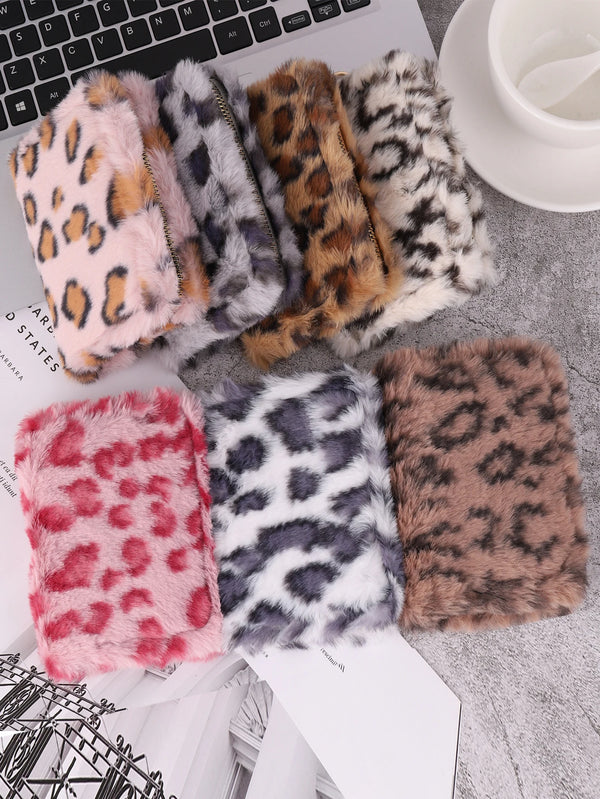Leopard Print Short Wallet Trend Plush Multi Slot Credit Card Bag Multifunctional Portable Wallet For Outdoor Use