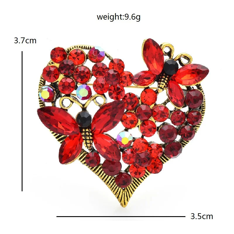 Fashion Exquisite Crystal Butterfly Love Heart Brooches For Women Rhinestone Flower Brooch Pins Couples Valentine's Day Gifts