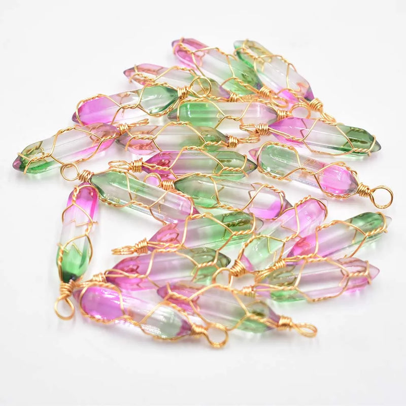 New Fashion crystal colorfull pillar Handmade copper wire pendant for jewelry pendants making 20pcs/lot Wholesale free shipping