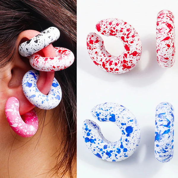 New Colorful Speckle Acrylic Circle Clip on Earrings for Women Korean Frost Round Ear Cuffs Statement Earring Earclips Jewelry