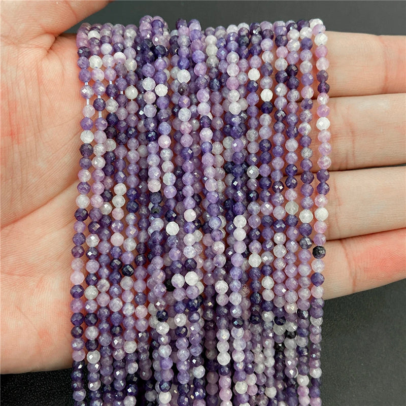 Purple Gem Beads Small Round Faceted Crystal Stone Beads Amethysts Crystal Mica Loose Beads For Jewelry Making DIY Necklace 15"